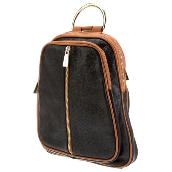 VALENTINA Convertible Pebbled Leather Backpack/ Shoulder Bag in Black - Picture 1 of 8